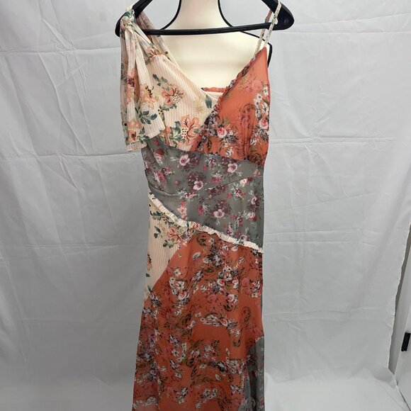 Anthropologie Asymmetrical Floral Dress - Orange and Gray - Picture 2 of 6